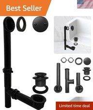 Matte Black 14" Tubular Bathtub Waste Overflow Assembly with Tip-Toe Drain