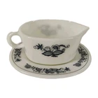Pyrex Old Town Blue Gravy Boat & Underplate Saucer Set Vintage USA