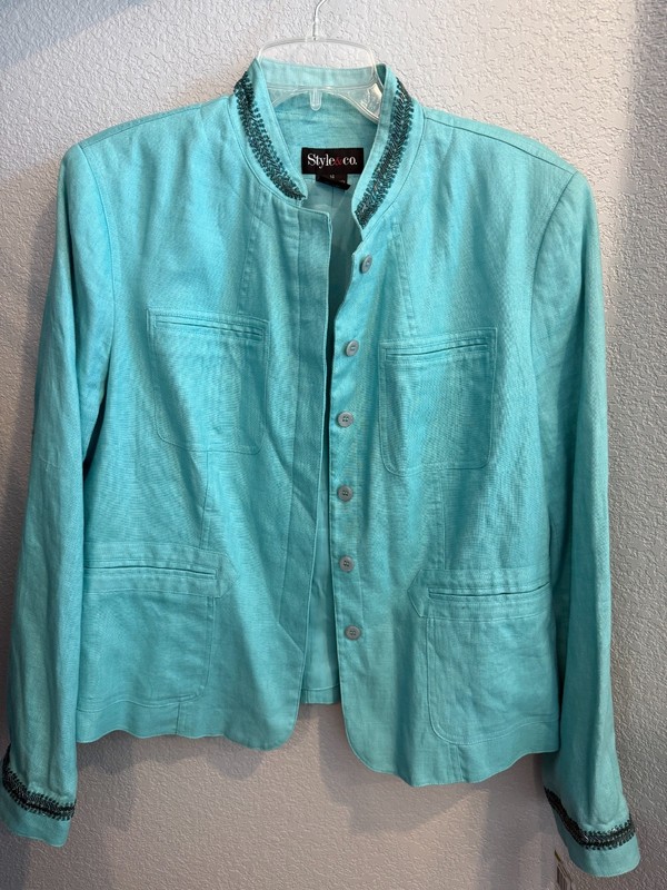 NWT STYLE & CO.  FULLY-LINED LINEN JACKET BLAZER, SIZE 14