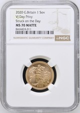 2020 Gold Sovereign VJ Day Privy Struck on the Day NGC MS70 MATTE Top Pop