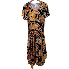 Monroe + Main Belted Midi Dress Size 0X Orange Black Boho Flowy Casual Arsy