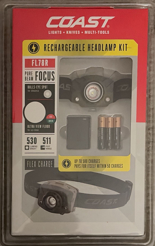 Coast FL78R Rechargeable LED Headlamp 530 Lumens Flex Charge Black