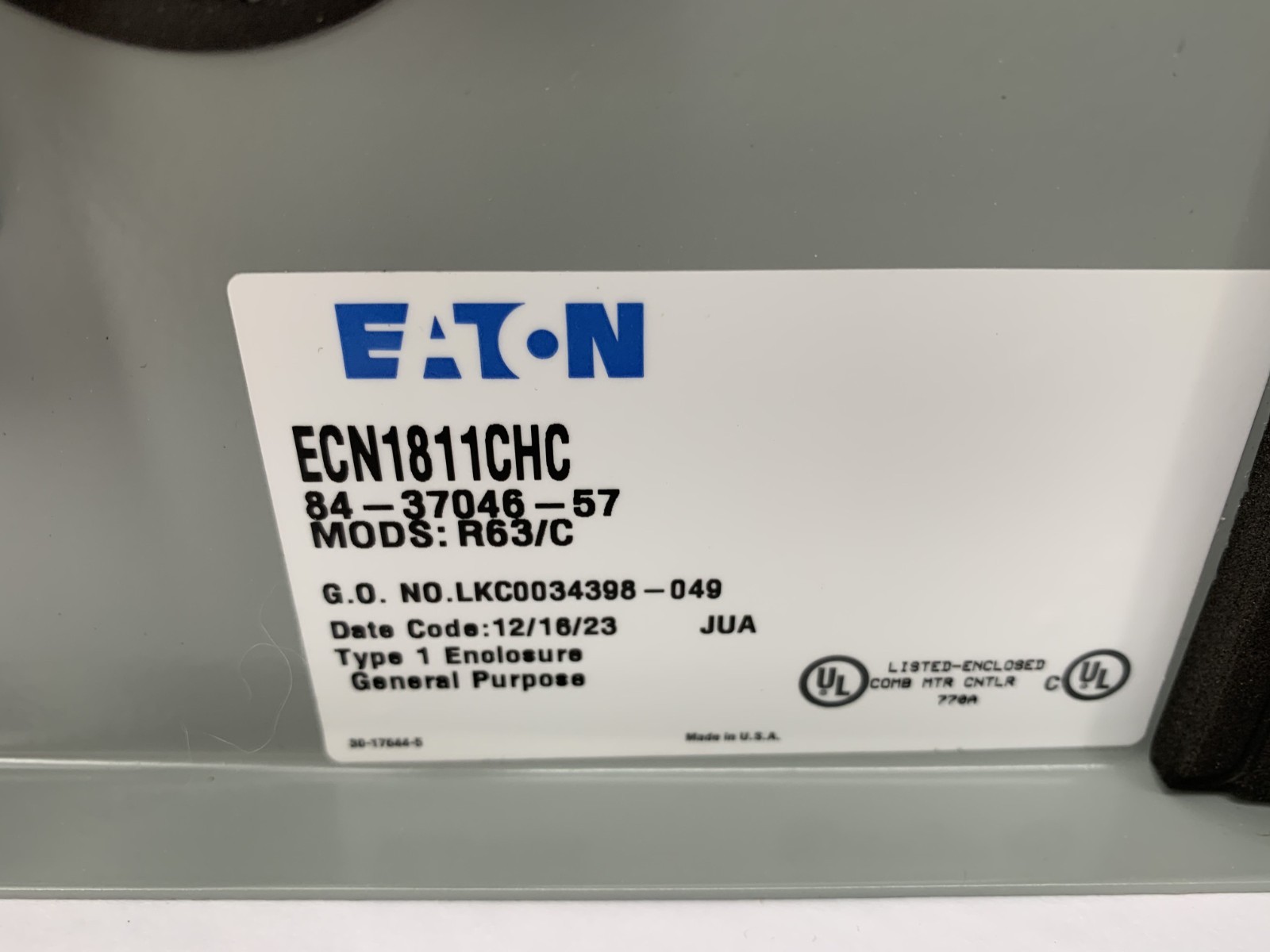 Eaton ECN1811CHC Freedom Non-Reversing Combination Starter NEMA 1 30A 460V/60 Hz