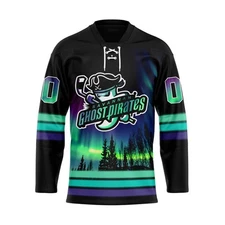 Savannah Ghost Pirates Special Design With Northern Lights Lace Hockey Shirt