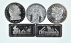 Lot 5 VINTAGE 1 Oz Silver Bars/Rounds Art Bars Collection Poured .999 *512