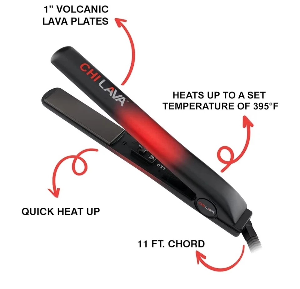 Plancha plana de cerámica de lava original CHI, plancha de pelo, cable de 11 pies, plancha de 1" Foto 2 de 4