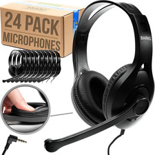 Classroom Headphones with Microphone 24 Pack - On-Ear Bulk Headphones with Mic