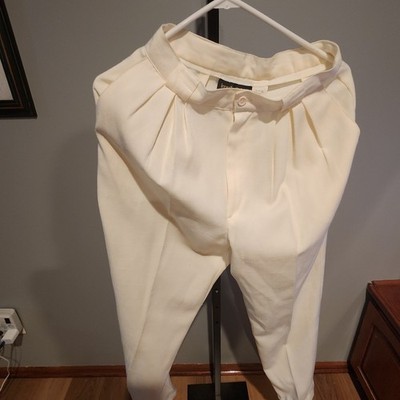 ladies cream dress pants Womens Cream Vintage Dress Pants - Classic Tailored Trousers