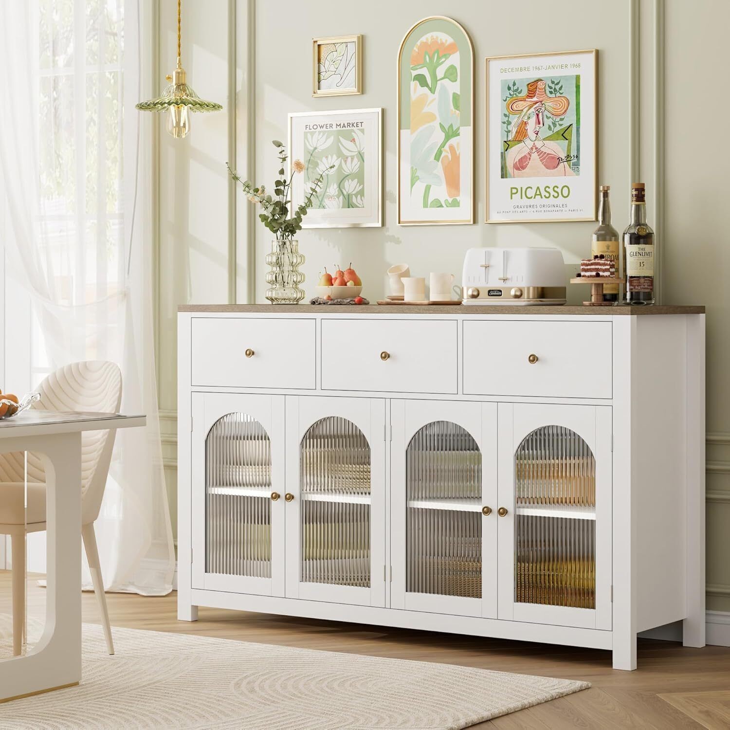 Sideboard Kitchen Storage Cabinet Buffet Cupboard Accent Cabinet with 4 Doors