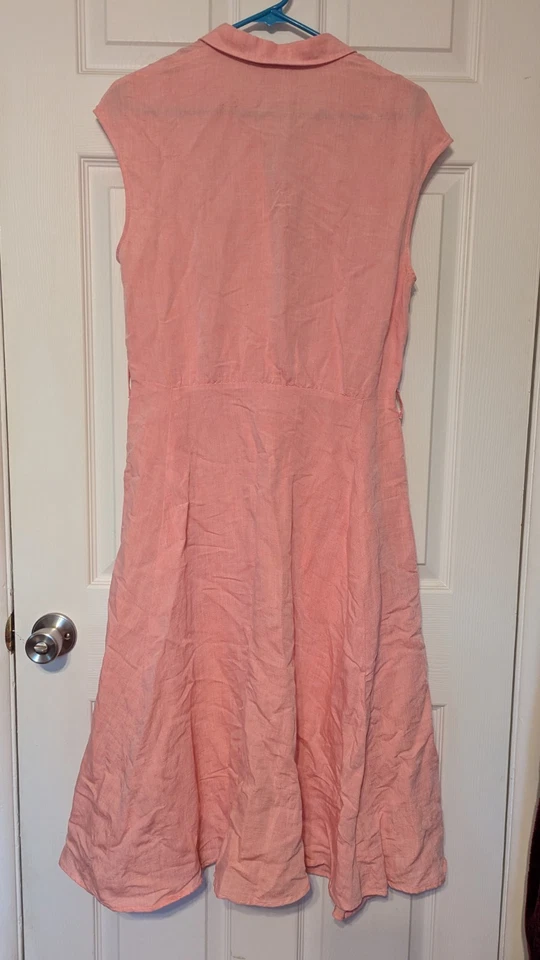 Vestido Camisa Joules Mujer 8 Coral Naranja Lino Sin Mangas Bolsillos con Cinturón Costero Foto 2 de 4