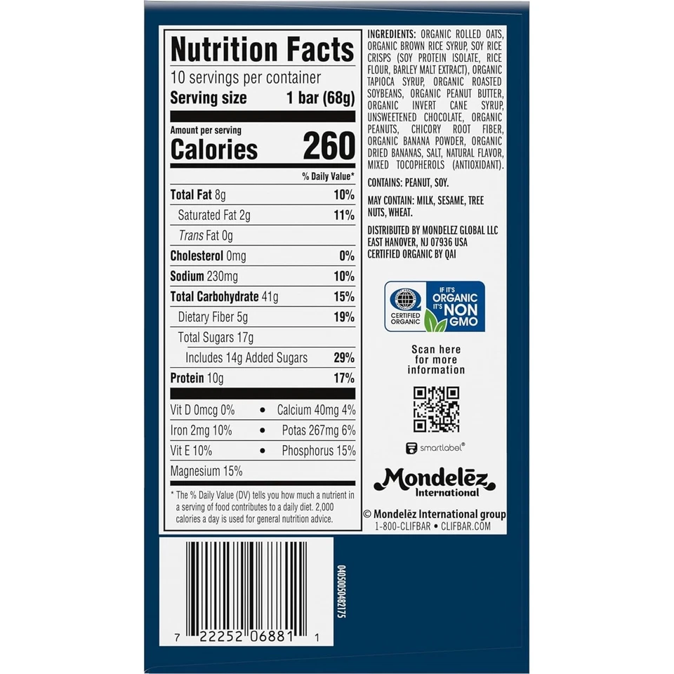 Barritas de proteína energética CLIF BAR, mantequilla de maní plátano con chocolate negro - 40 barras Foto 3 de 3