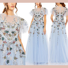 NWT Mac Duggal 20 20436 Embellished Flutter Sleeve A-Line Gown Peri S1916