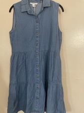 beachlunchlounge Women Blue Chambray Lyocell Sleeveless Shirt Dress S