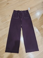 Anthropologie Maeve Colette Contrast Stitch Cropped Wide Leg Pants Size 28 NWT