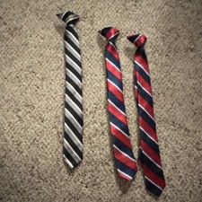 Boys striped clip on Neck Tie Lot of 3 Black White Red Blue Classic Pattern
