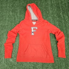 Abercrombie  Fitch Women Sweatshirt L Red Hoodie Fleece Lined Logo Embroidered