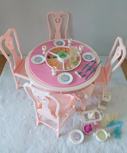 Vtg 1985 Barbie Sweet Roses Dining Table Set & Accessories Please Read