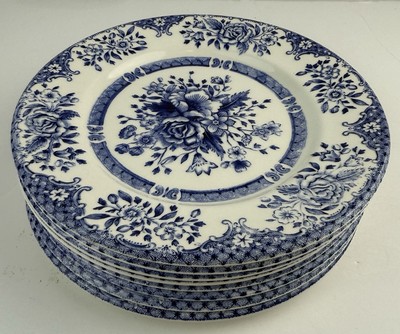ENGLISH IRONSTONE TABLEWARE EIT Kew Gardens Blue Floral Plates 7'' Set of 8