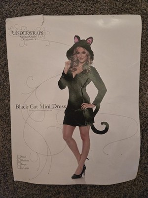 Underwraps Costumes Black Hooded Cat Mini Dress w/ Ears & Paw Gloves Size M