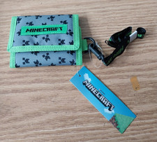 Minecraft Kids Wallet with Lanyard Boys Green Creeper Gaming Tri Fold New Tags