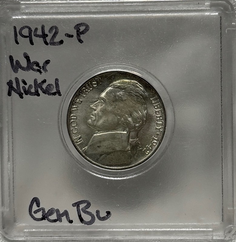 1942-P WAR NICKEL GEM BRILLIANT UNCIRCULATED IN PLASTIC HOLDER