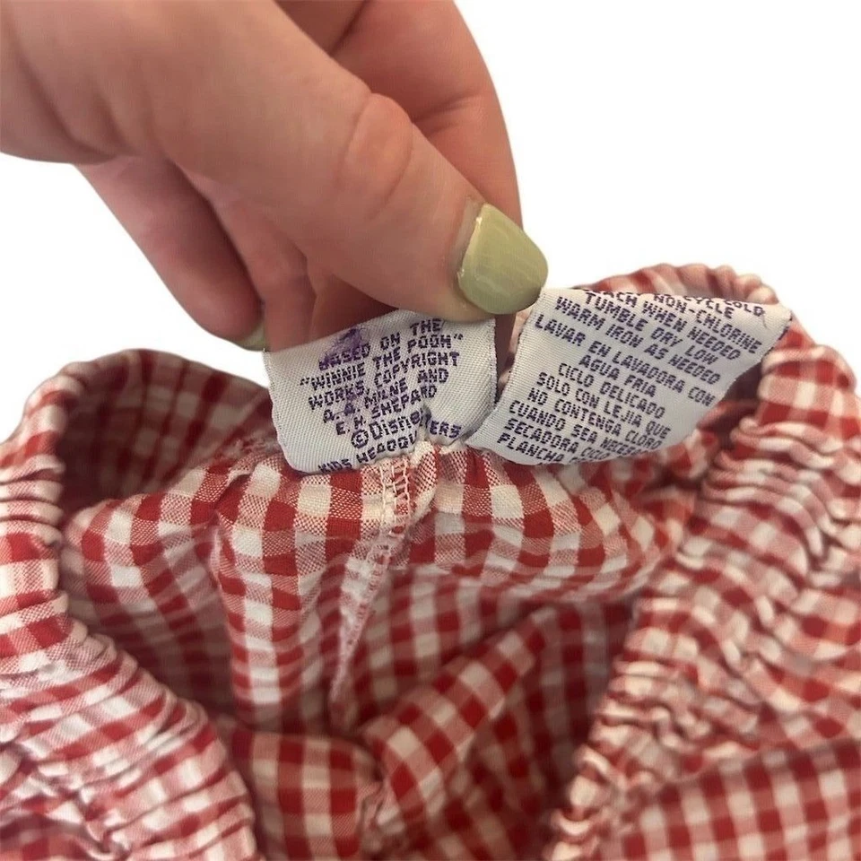 VTG Y2K 90s Disney Pooh Red Gingham Shorts Cherry Embroidery Sz 4T Summer - Image 3 of 4