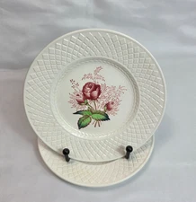 TWO Spode Lady Anne Bread Plate Roses Center Sculptured Diamond Pattern Rim