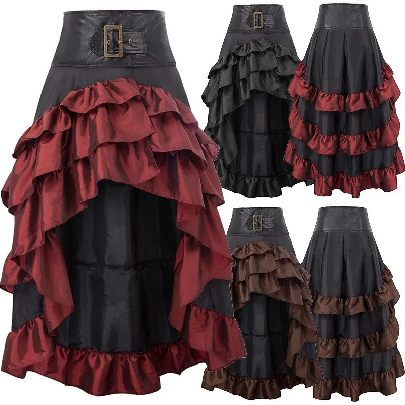 Vestido Cosplay Satén Borde de Loto Faldas Góticas Mujeres Corsé Falda Disfraces Pirata