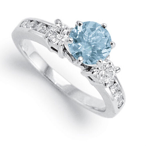 .80cwt Aquamarine .72cwt Diamond Engagement Ring 14k White Gold Sizes 4 to 9.5 - Picture 1 of 4