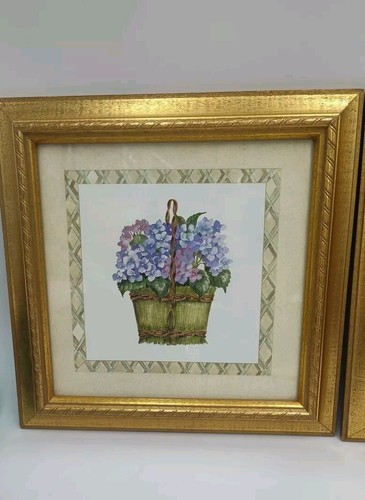 Floral Flowers Wall Art Set of 2 Gold Frame Matted Framed Prints (Frames 10x10) - Picture 4 of 11