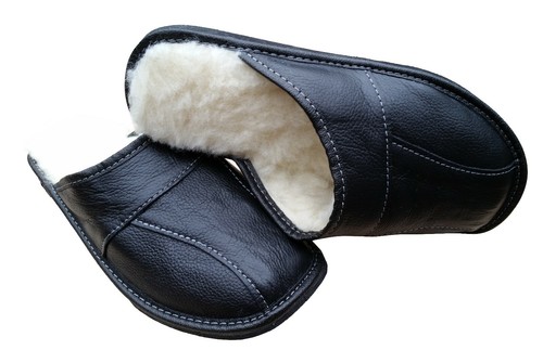 Herren Hausschuhe Lammfell Leder Slipper Komfort Hausschuh UK Größe 6,5-11 schwarz - Bild 13 von 14
