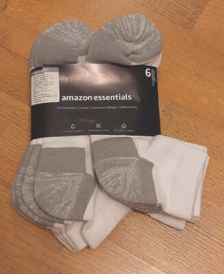 Amazon Essentials Men s No Show White Athletic Socks Size 6-12 6 Pairs Total