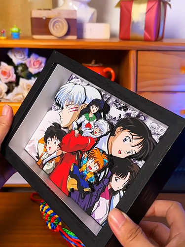 Inuyasha Group 3D Shadow Box Picture Display Frame Art Deco Anime Kagome Kikyo - Video 1 of 1