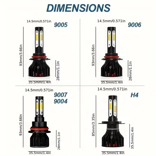2pcs 9005/HB3 9006/HB4 H4 H7 H11 H13 9004 9007 LED Bulbs 26000LM 360 Beam Angle - Picture 3 of 16