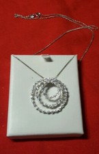 MARKED 925 ITALY   STERLING SILVER TRIPLE RING PENDANT WITH DIAMONDS   NECKLACE