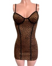 Y2K Leopard Print Brown Padded Bustier Bodycon Stretch Cleavage Dress Going Out