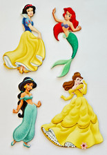    Disney PRINCESS STICKERS Lg4"chipboard Glitter Ariel Jasmine Snow White Belle