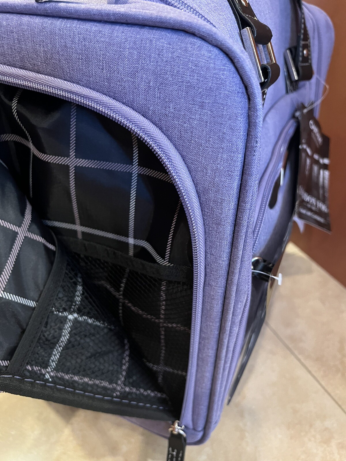 London Fog NEW Chatham 15" 2-Wheel Under The Seat Bag Purple/Black