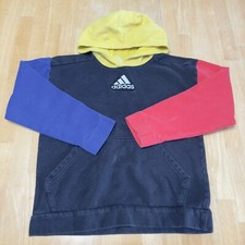 Adidas Boy's Hoodie Black Multicolor Colorblock Pullover Sweatshirt Large 14/16