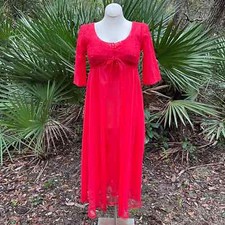 Vintage 50s Ethereal Red Chiffon Nightgown and Peignoir Set Lisette Size 34