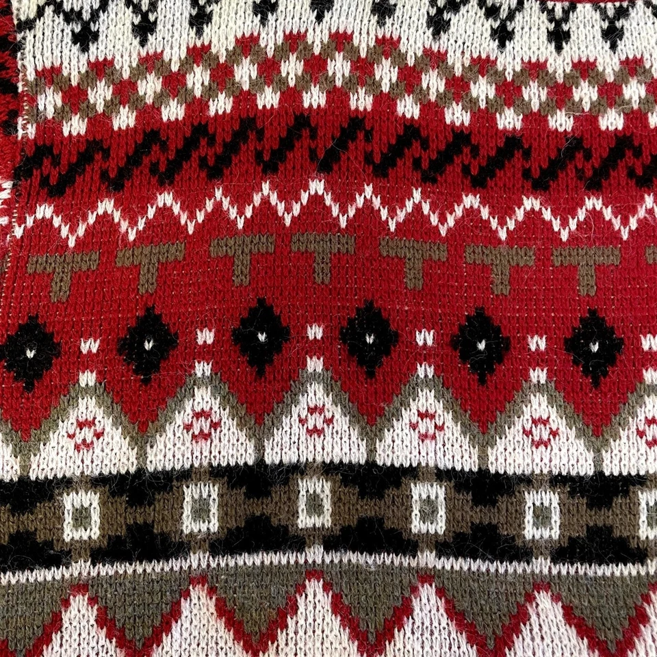 Suéter De Colección Años 50 Puritano Para Hombre Blanco Granate NÓRDICO Tejido Geométrico FAIR ISLE 38 Foto 3 de 4