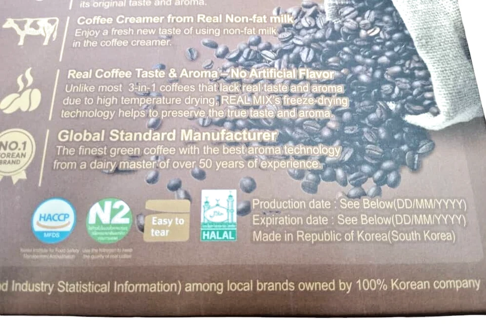 Café 3 en 1 Premium KOREAN REAL MIX (2 paquetes = 24 barras) # Silky Smooth Foto 2 de 4