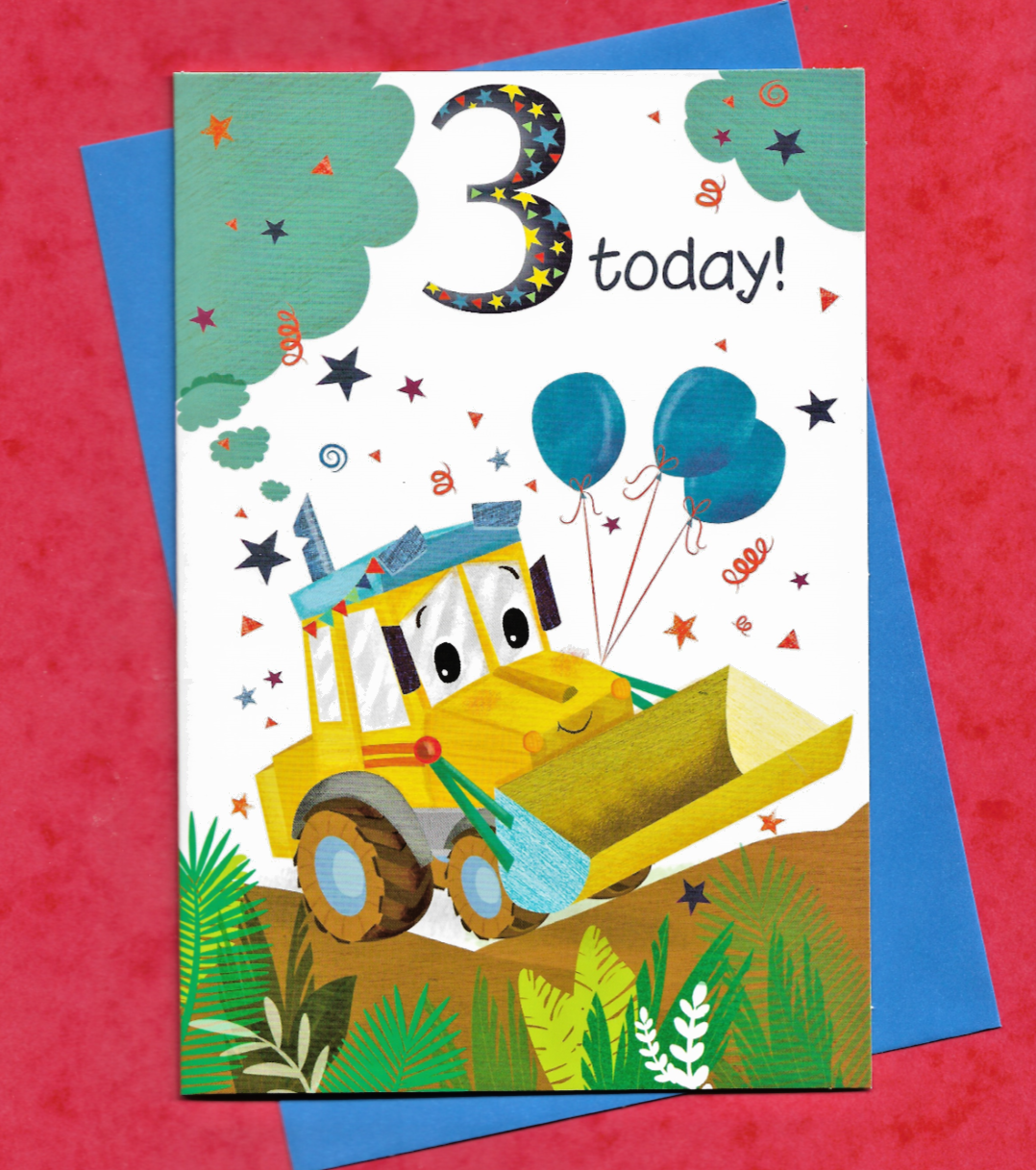 Birthday Card Age 3 Three Year Old 3rd Boy Child Male Yellow Digger 19x13cm