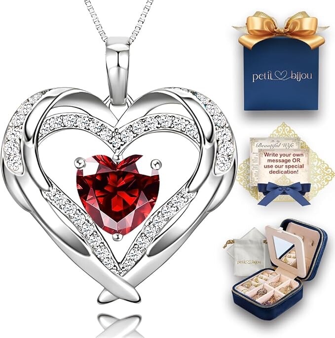 Petit Bijou 925 Sterling Silver Heart Necklace for Women, Heart 