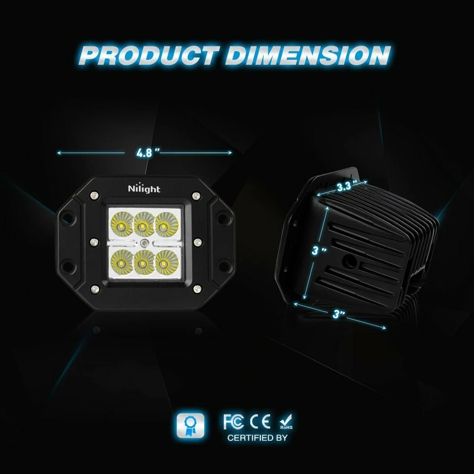 Nilight 2x 18W 4" polegadas LED barra de luz de trabalho lâmpada de neblina de direção offRoad ATV SUV 4WD 5" - Imagem 3 de 4