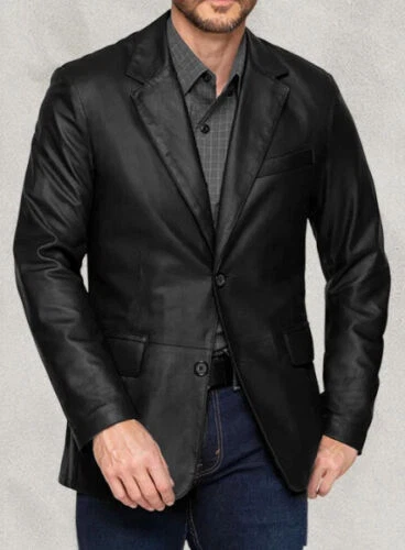 New Stylish Men's Black Leather Blazer 100% Soft Lambskin Custom Made Blazer