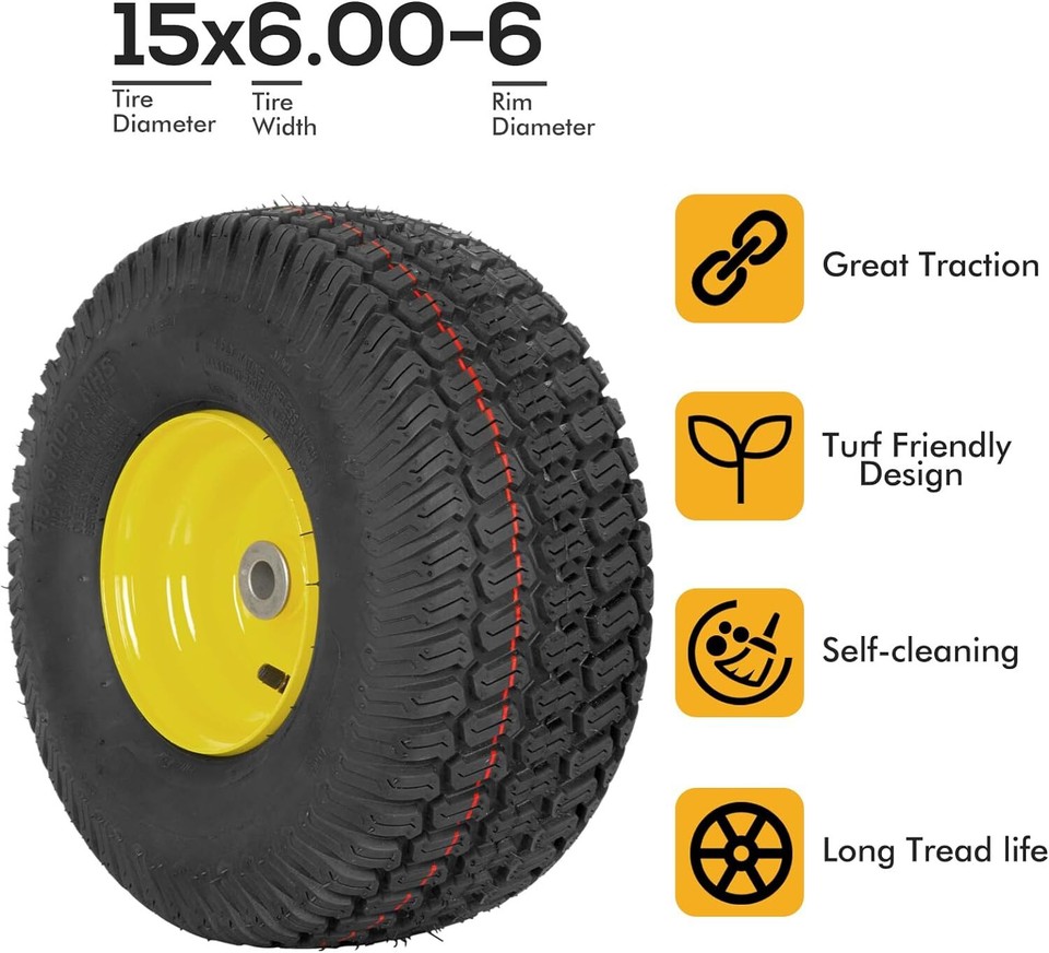 Tire 1PCS Lawn Mower Tires,15x6-6 Front Tire