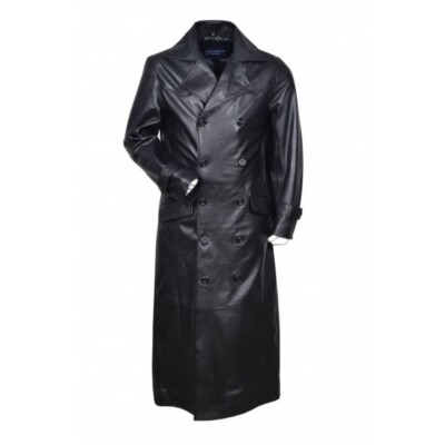 Men's German WW2 Classic Officer Black Real Sheepskin Leather