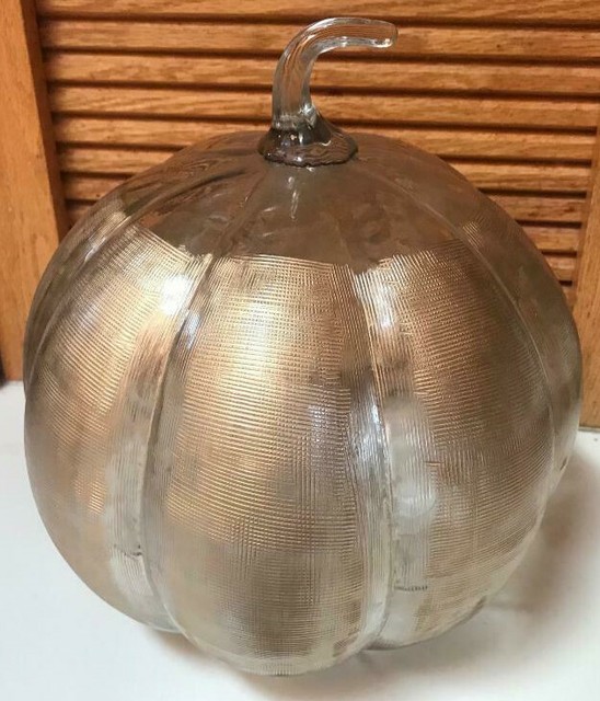 Pottery Barn Large Linen Glass Pumpkin Gold, New in Box | eBay