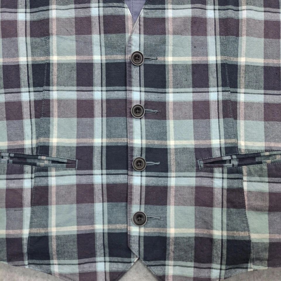 Uniqlo Vest Men's Large Blue Purple Plaid 4 Button Sleeveless Preppy Formal - Image 2 of 4